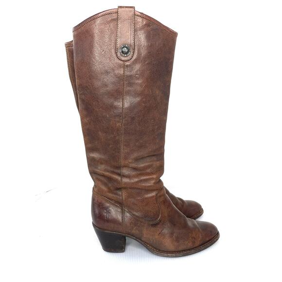 FRYE Women's 7 B Brown Leather Jackie Button Tall Western Riding Boots - Picture 1 of 14